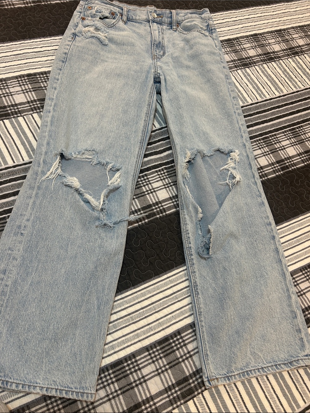 American Eagle Outfitters Light Blue Distressed Wide Leg Jeans
